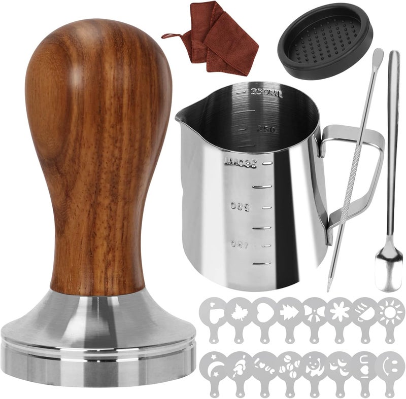 Y-Step 22 PCS Coffee Tamper Set, Espresso Accessories Kit Barista Kit, with Espresso Tamper 51mm, Frothing Pitcher, Tamper Mat, Latte Art Pen, Coffee Stirrer, Sandalwood Tamper for Espresso Machine - Image 1